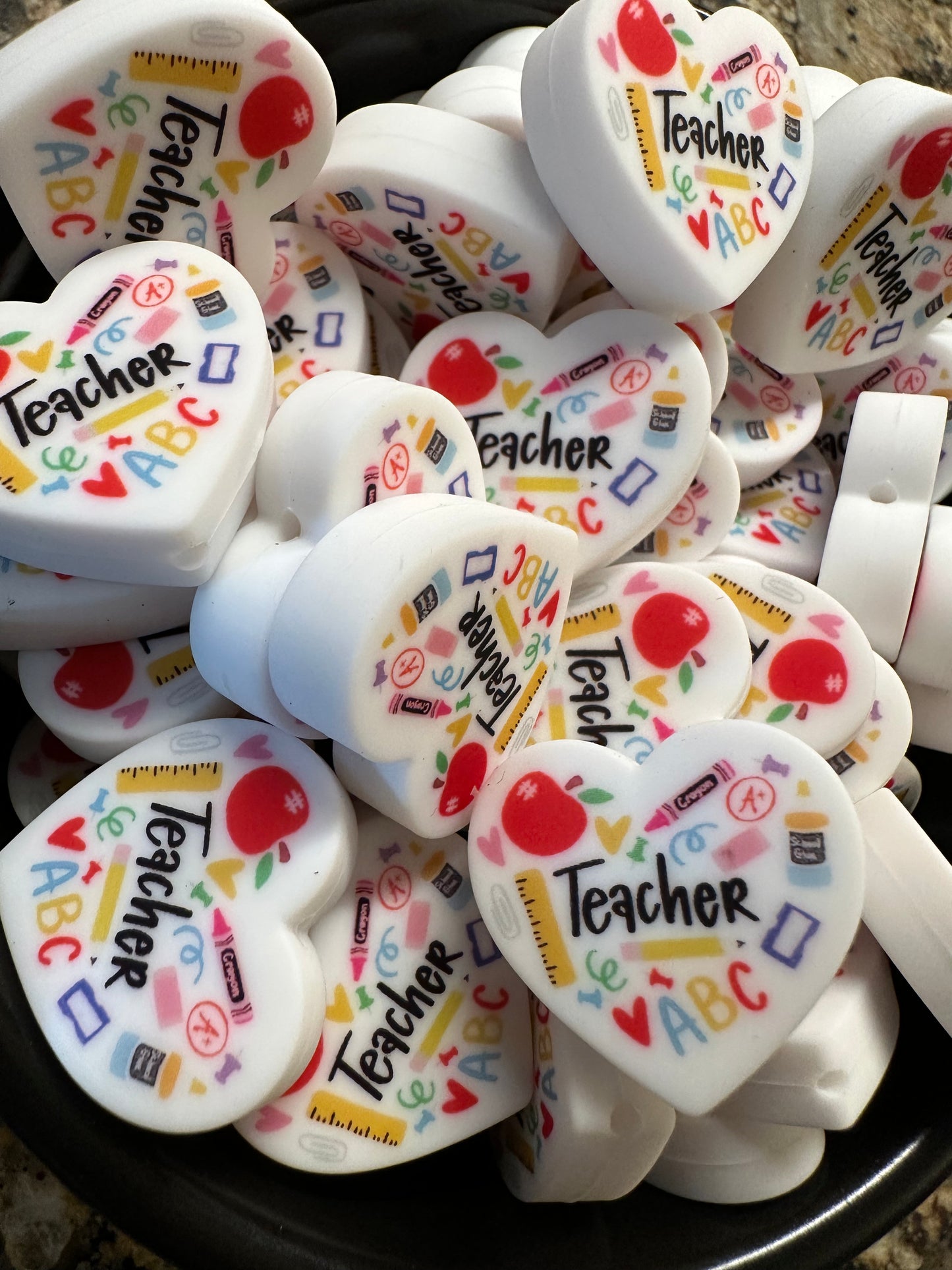 Teacher Heart Silicone Focal
