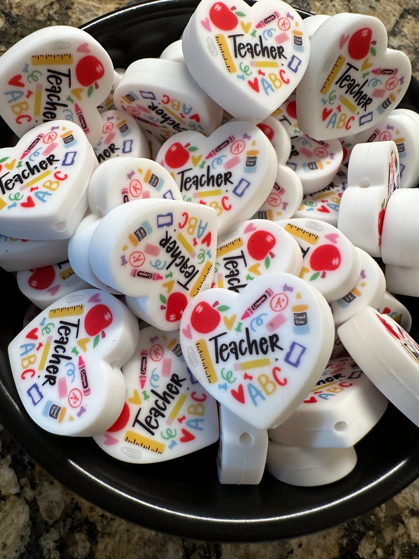 Teacher Heart Silicone Focal