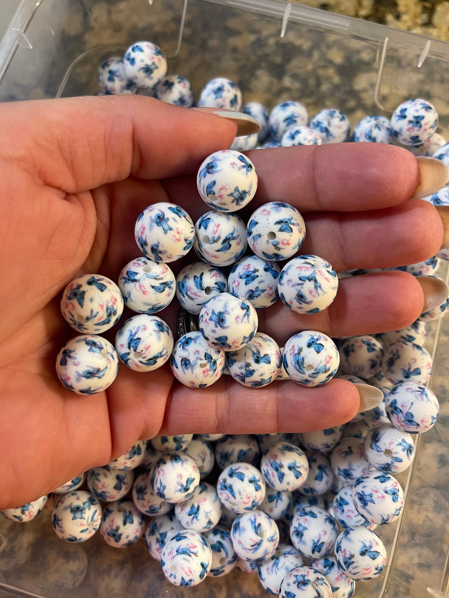 Blue Mouse Print Silicone (15mm)WHITE