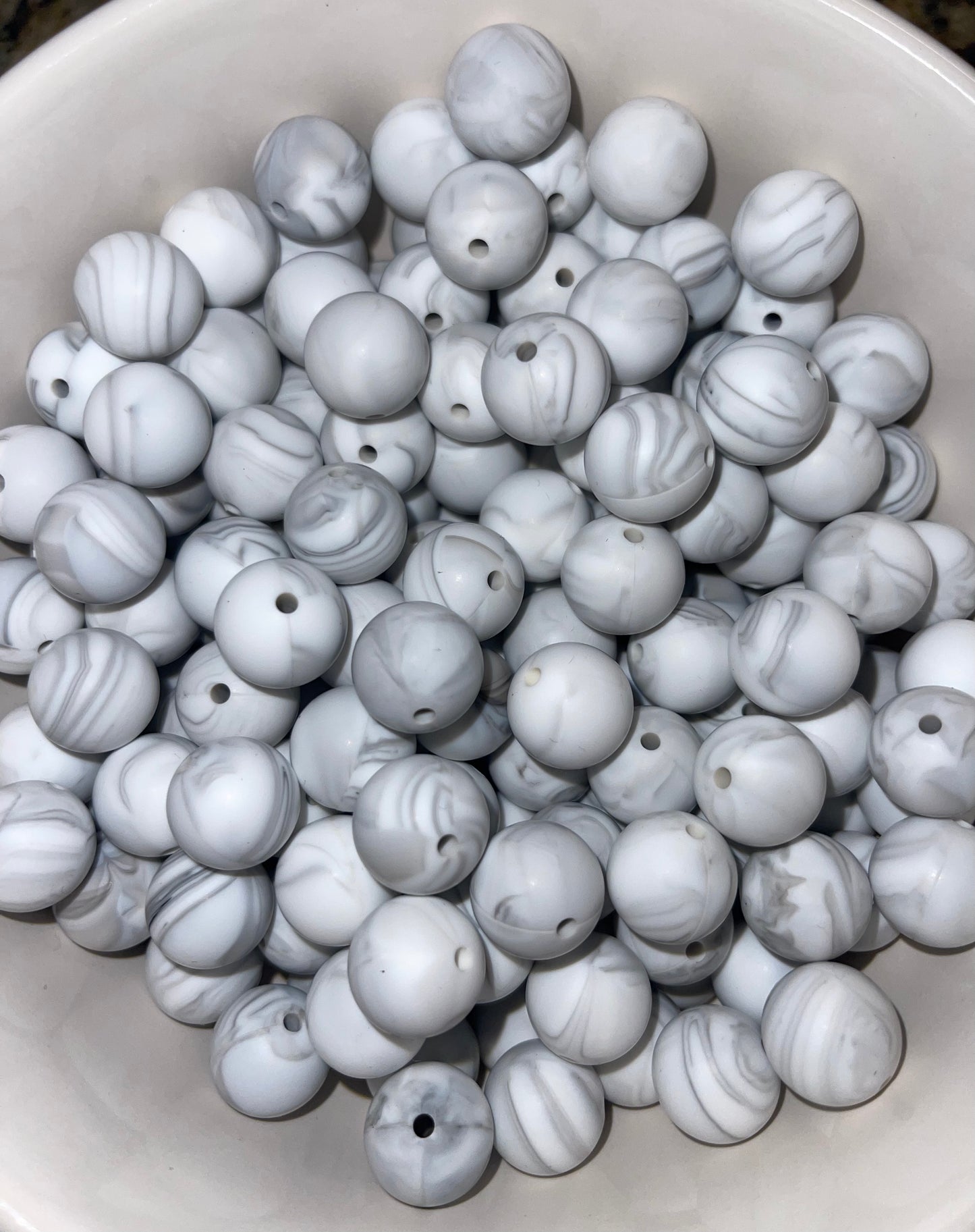 White Marble Silicone Round (15mm)
