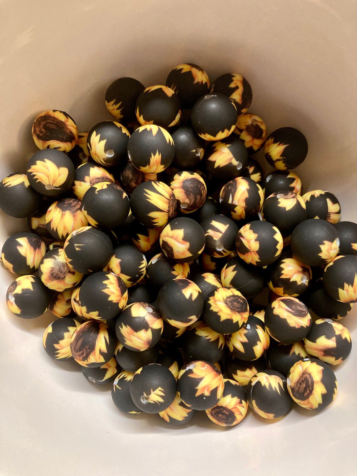 Sunflower Print (BLACK) Silicone Bead (15mm)