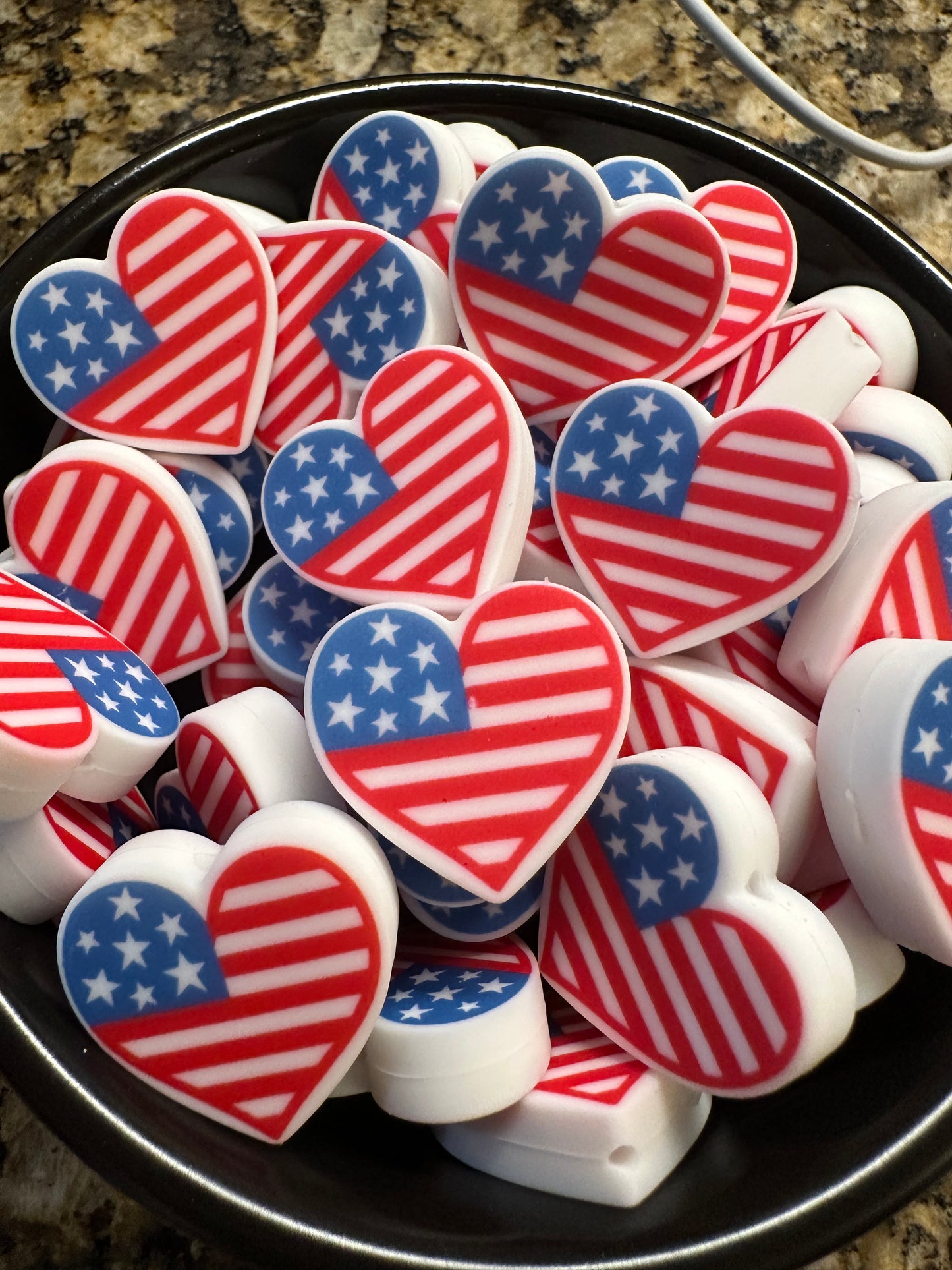 American Flag Heart Silicone Focal