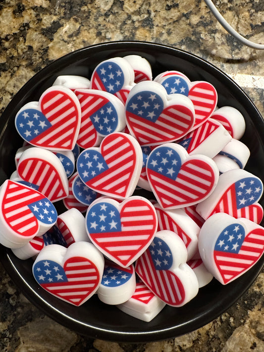 American Flag Heart Silicone Focal