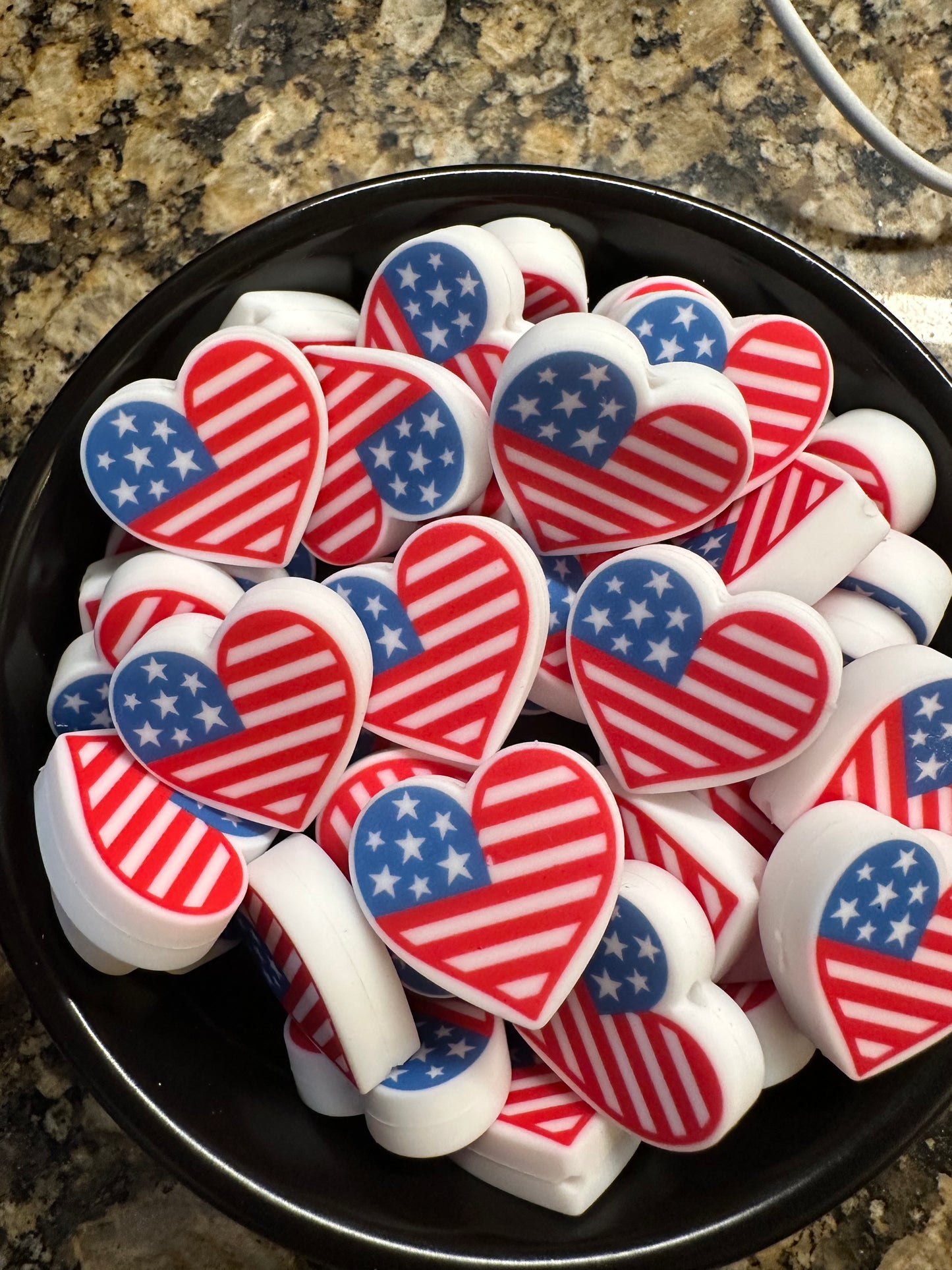 American Flag Heart Silicone Focal