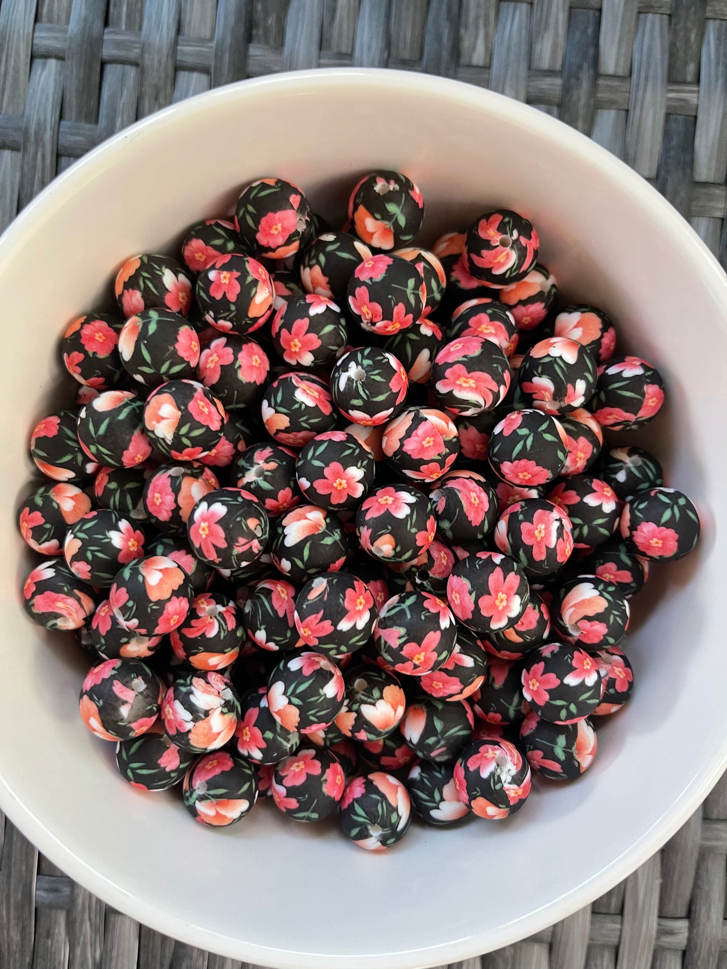 Black Floral Print Silicone (15mm)