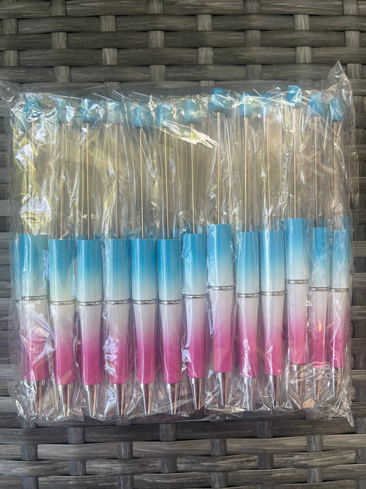 Pink/white/Blue ombré Beadable pen (plastic)