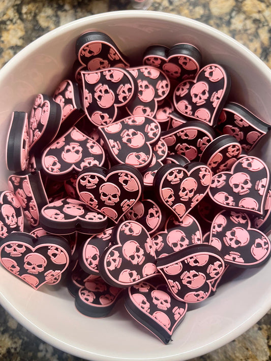 PINK Skull Heart Silicone Focal