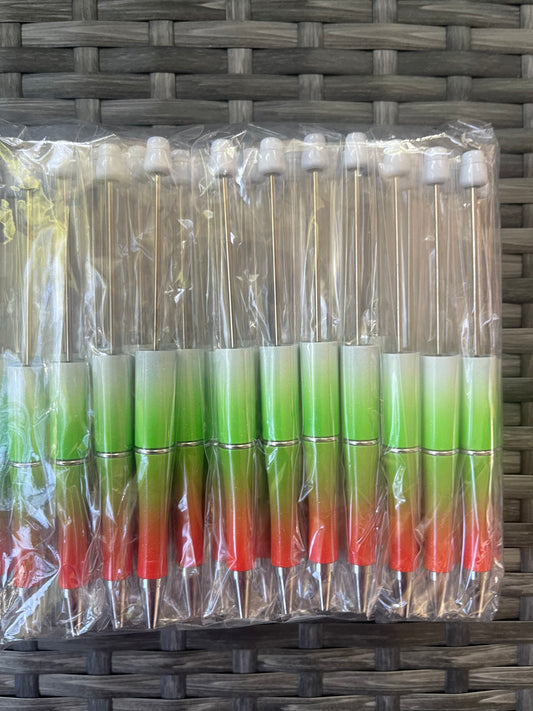 Red/White/Green Ombré Beadable Pen (plastic)